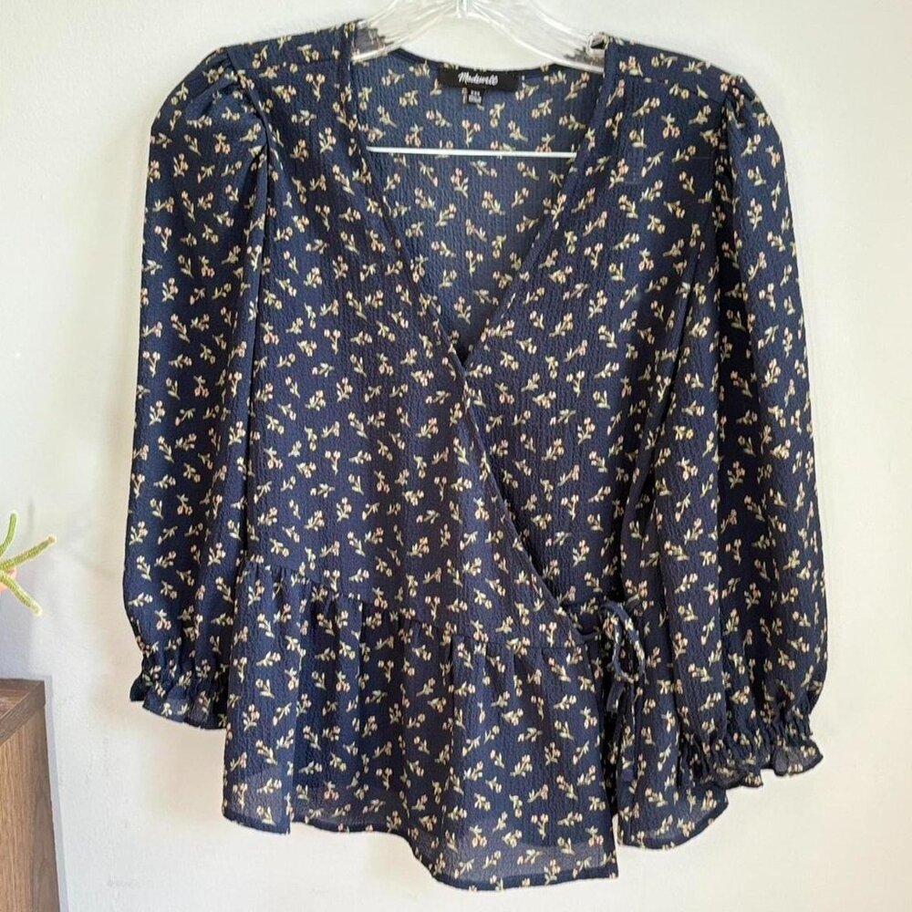 Madewell navy blue floral print wrap top